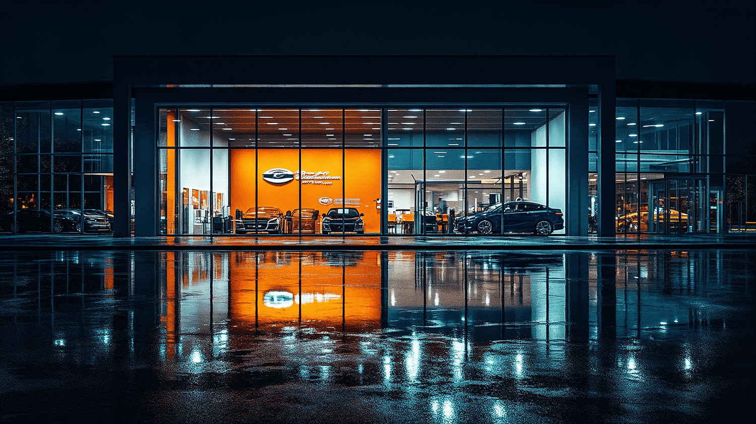 Showroom van buiten donker
