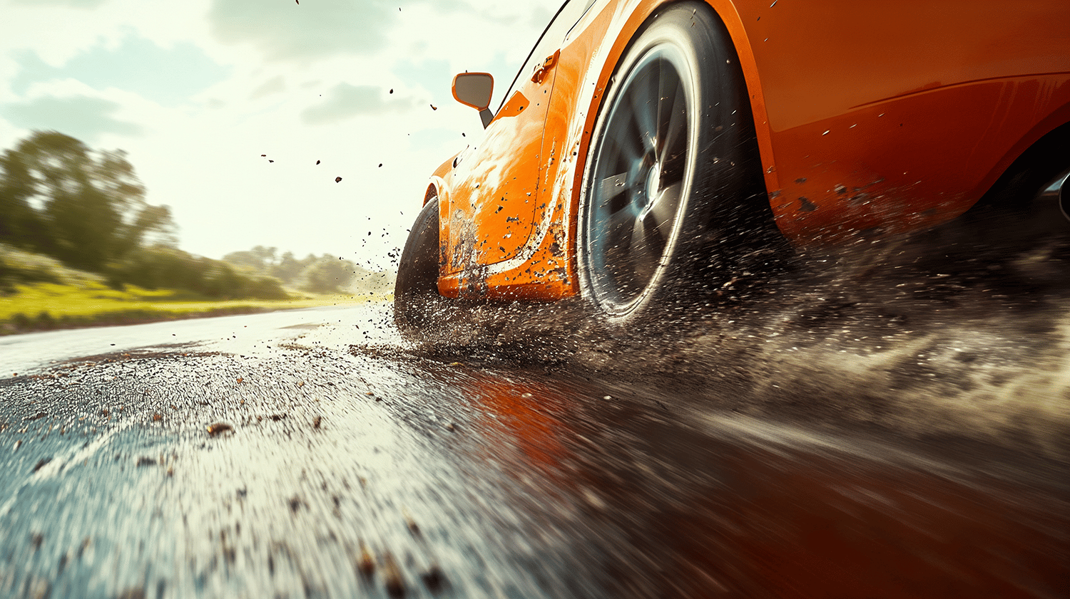 auto vliegt uit de bocht